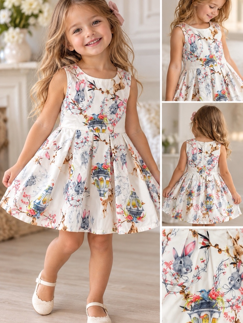 Doe a Dear Girls 3T Bunny Rabbit Woodland Easter Dress Floral